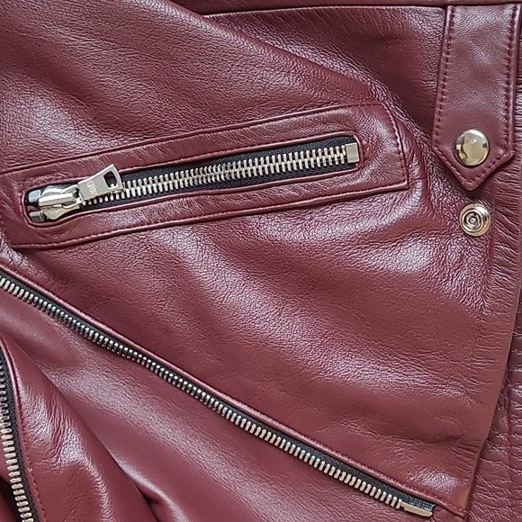Reformation Biker Leather Jacket Berry/Burgundy - Picture 7 of 12